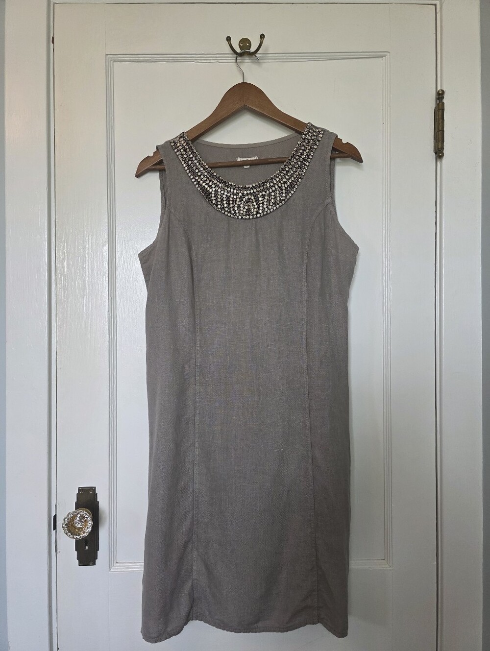 Lina Tomei Italian Linen Shift Dress – Size M – Taupe